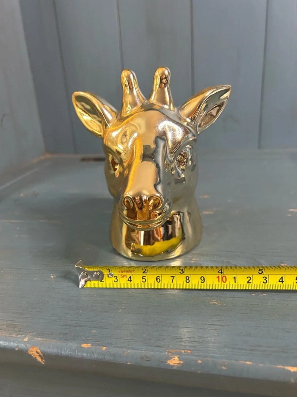 Gold Ceramic Giraffe Head Figurine - Planter, Makeup Brush/Pencil Holder 6” Tall